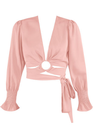 O Ring Tie Up Plunge Blouse in Rose