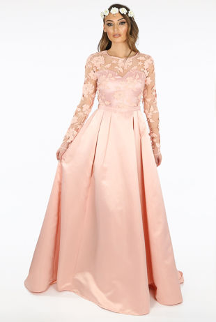 Rose Lace Bodice Satin Maxi Dress 