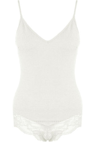 White Lace Hem Ribbed Bodysuit