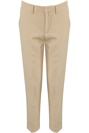 Beige Tailored Ankle Slit Trousers
