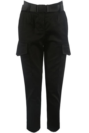 Black Cargo Pockets Belted Trousers