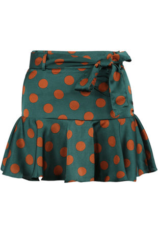 Polka Dot Satin Belted Skort in Camel-Copy