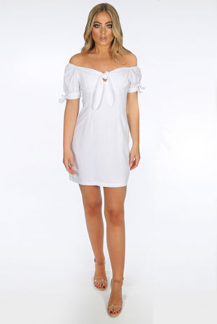White Tie Front Bardot Day Dress