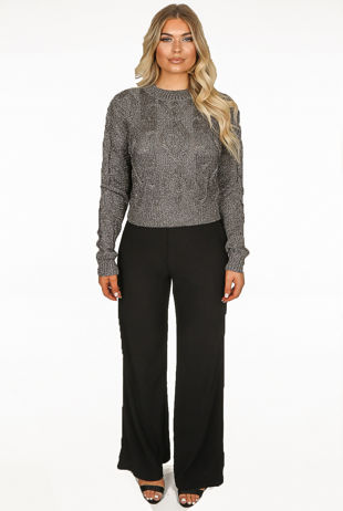 Black Striped Wide Leg Trouser