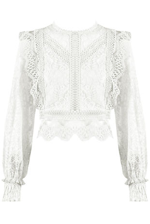 White Crochet Long Sleeve Lace Tops