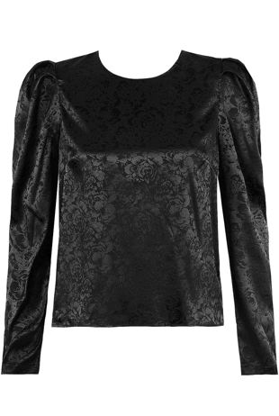 Black Satin Floral Embroidery Blouse