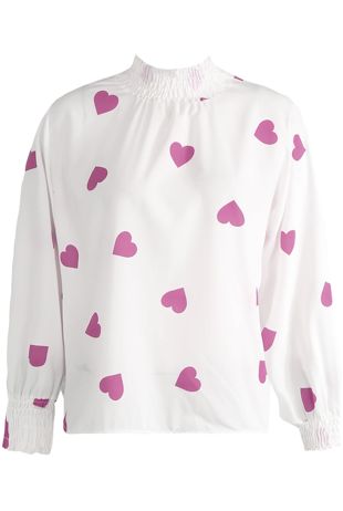 Long Sleeve Heart Print Blouse
