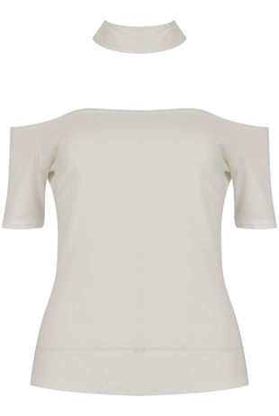 White Choker Neck Cut Out Top