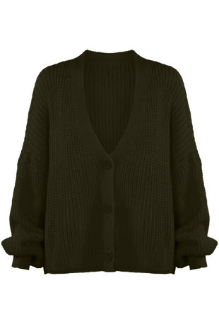 Khaki Cable Knit Chunky Cardigan
