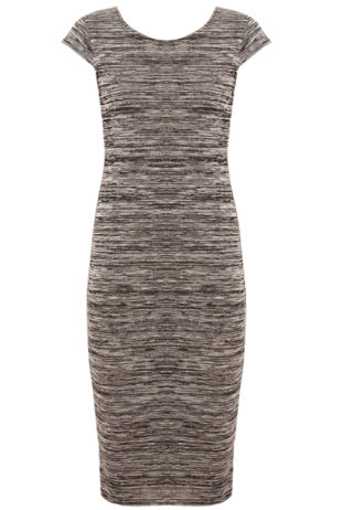 Black & Grey Contrasted Short Sleeve Midi Dress