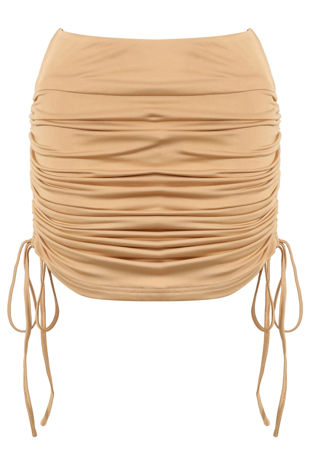 Taupe Ruched Drawstring Mini Skirt