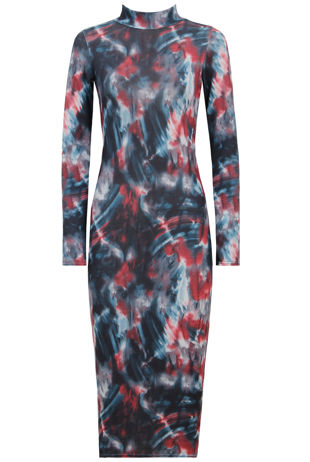 Multicolour Swirl Print Long Sleeve Midi Dress