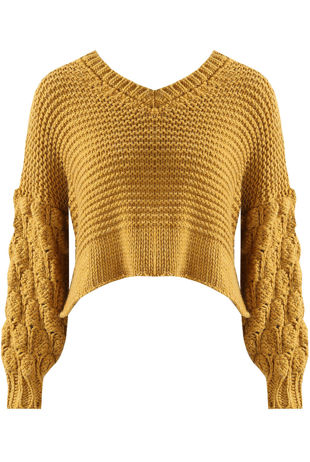 Mustard Chunky Cable Knit Cropped Jumper