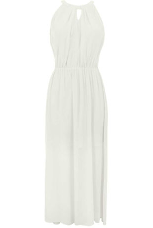 Soft Cream High Halterneck Sleeveless Chiffon Maxi Dress