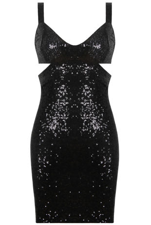 Black Sequin Side Cut Out Bodycon Dress