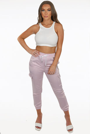 Lilac Elasticated Waist Chain Trim Joggers