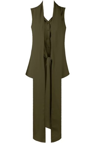 Khaki Front Button Up Asymmetric Crop Shirt