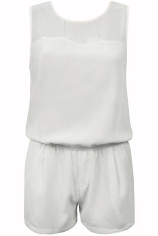 Cream Short length Mesh Panel Sleeveless Playsuit