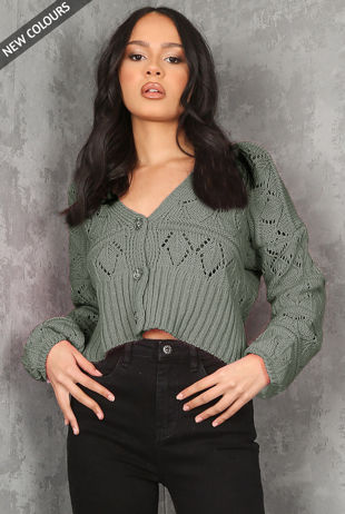 Khaki Cropped Oversized Cardigan