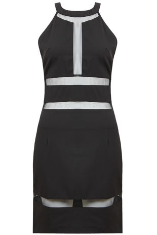 Black Mesh Side Zip Detailed Shift Dress