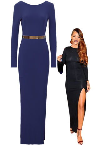 Navy Open Back Belted Leg Slit Celebrity Maxi Dress 