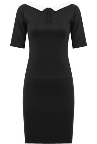 Black With Cream Peter Pan Collar Fitted Dress