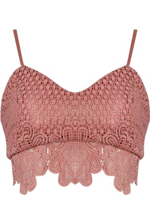 Pink Symmetrical Crochet Lace Overlay Bralet 