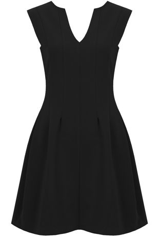 Black Pleated Back Zip Up Fit and Flare Dress