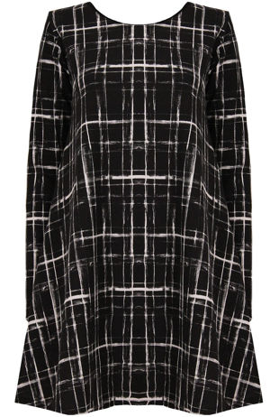 Black & Cream Tartan Print Swing Dress