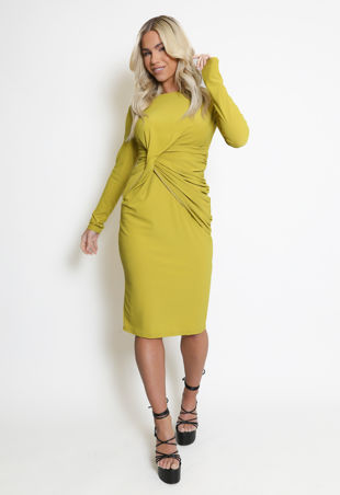 Lemon Ruched Midi Dress