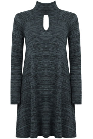 Coloured Knitted Polo Neck Front Cut Out Swing Dress