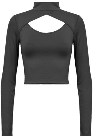 Black Front Open Polo Neck Crop Top