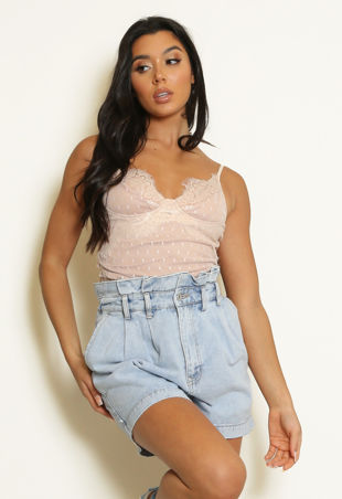 Beige Eyelash Lace Bodysuit 