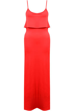  Red Block Coloured Layered Maxi Dress