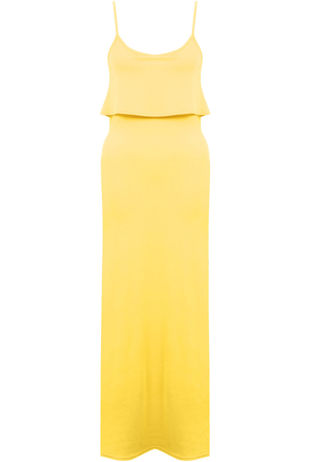 Soft Stretch Yellow Strappy Frill Top Maxi Dress 