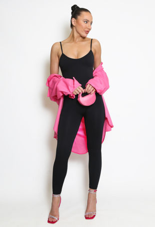 Black Ribbed Jersey Unitard