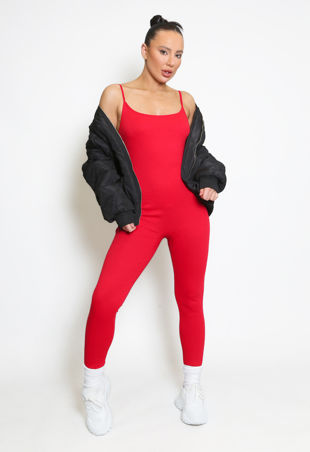 Red Ribbed Jersey Unitard
