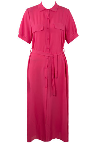 Fuchsia Short Sleeve Belted Shirt Dress
