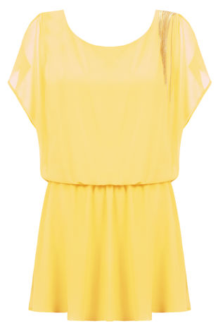 Yellow Front & Back Gold Chain Detail Mini Dress