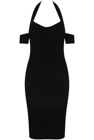 Black Off Shoulder Halterneck Bodycon Dress