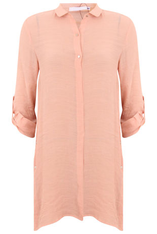 Pink Casual Rolled Up Sleeve Shirt 