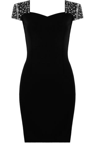 Black Diamante Shoulder Detail Bodycon Dress 