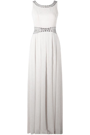 White Stone Textured Back Tie Up Maxi Dress 