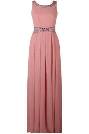 Pink Stone Textured Back Tie Up Maxi Dress