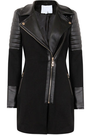 Black PVC Patch Fur Collar Jacket 