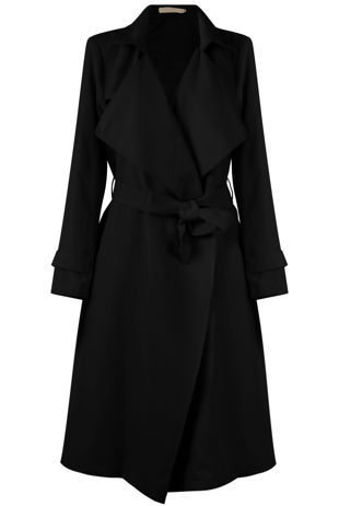 Black Double Breast Crossover Belted Overcoat
