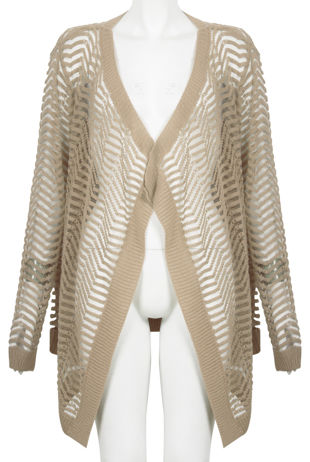 Beige Knitted Net Pattern Pullover