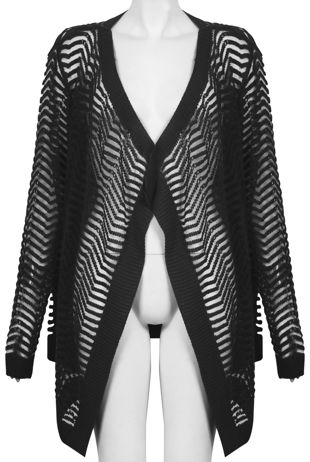 Black Knitted Net Pattern Pullover