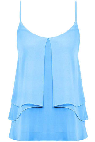 Sky Blue Layered Chiffon Cross Back Strap Detail Pleated Top