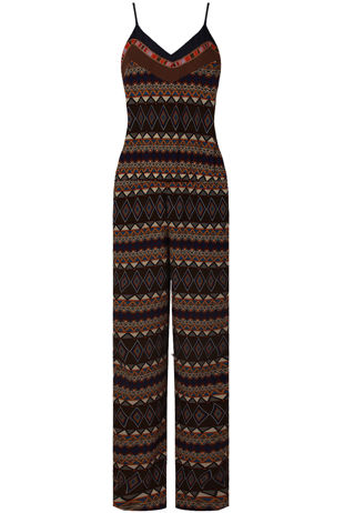 Khaki Aztec Print Palazzo Jumpsuit